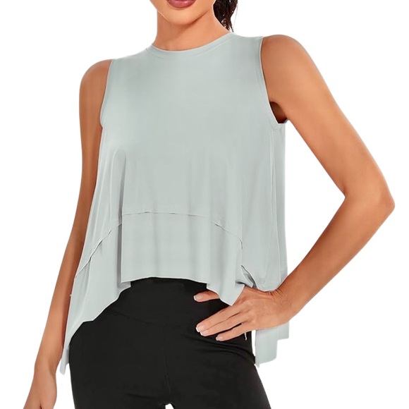 Cropped Flowy Quick-Dry Tank‎ Top- Light Gray - Picture 4 of 8